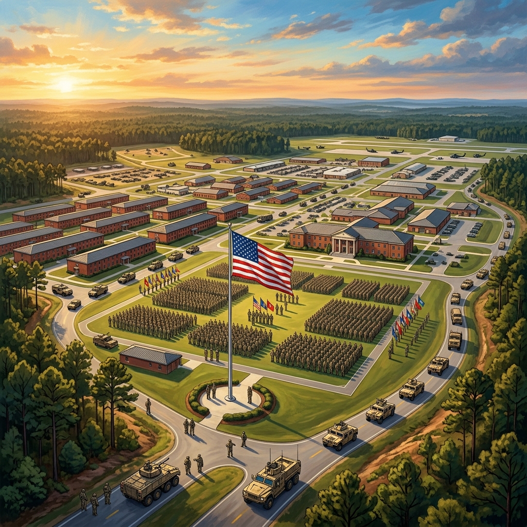 Illustration of Fort Benning military base near Columbus, Georgia