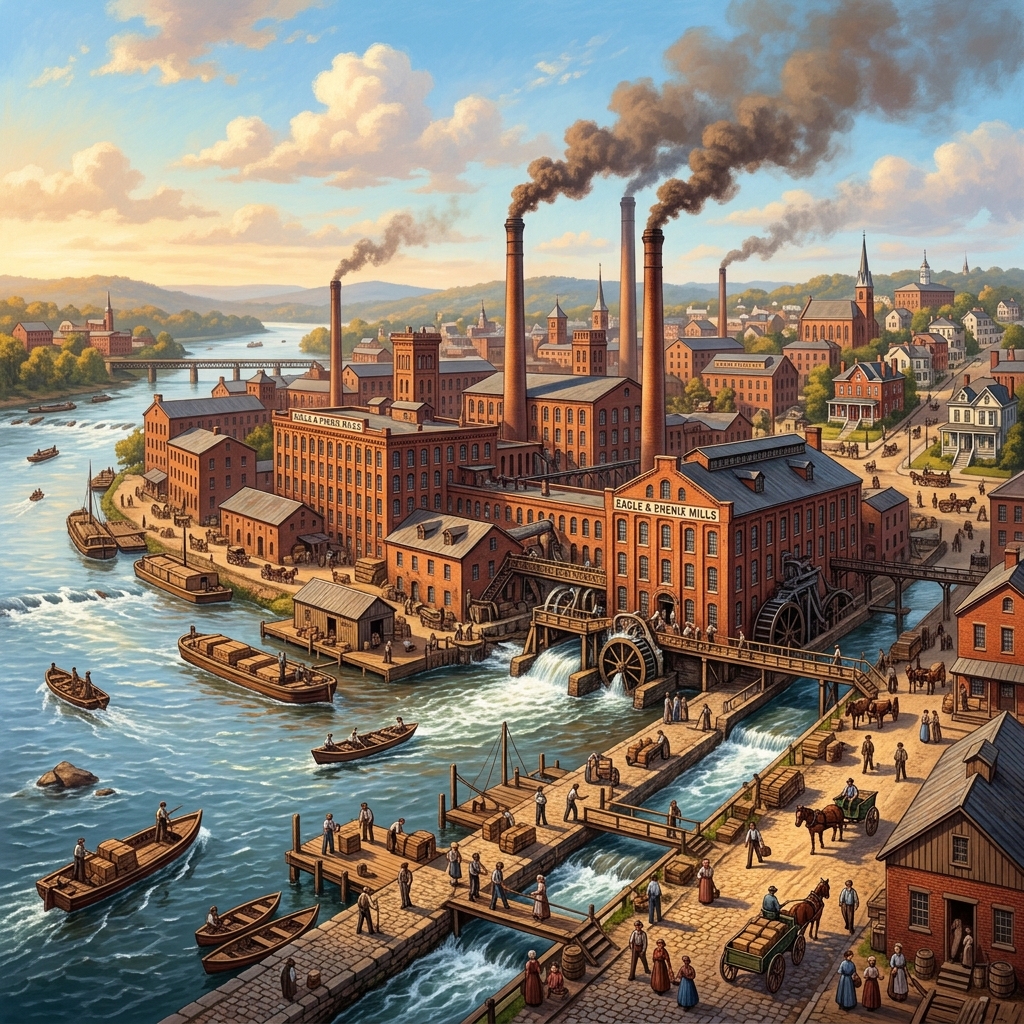 Illustration of the Eagle and Phenix Mills in Columbus, Georgia in the 1880s